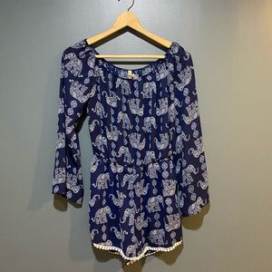 Boho Jesse & J Navy Blue Off the Shoulder Romper